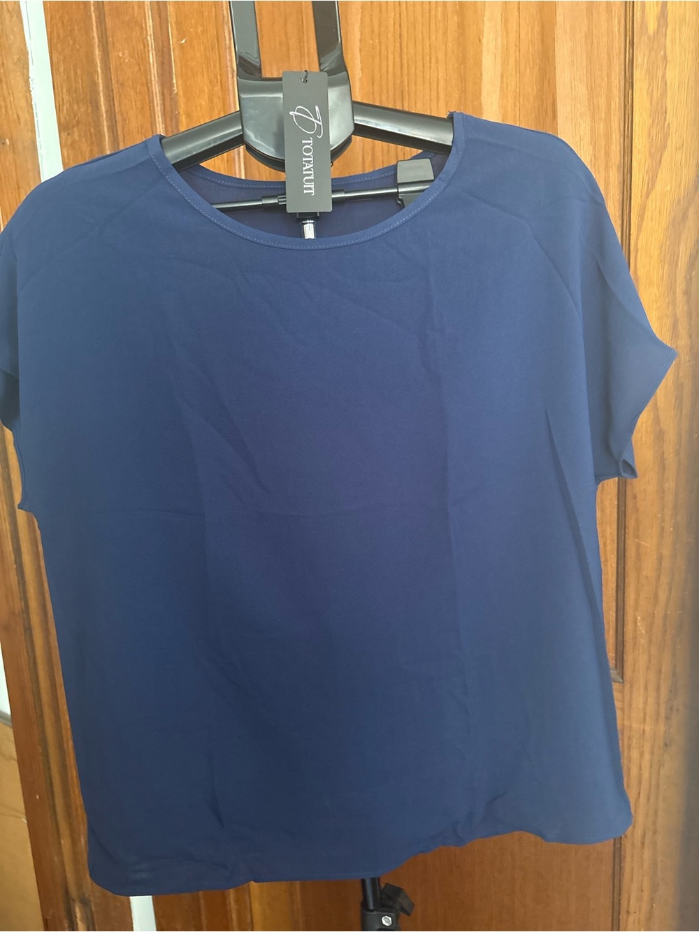 Navy Tee & Blue/White Brushstroke Print Wide-Leg Pants Set - Picture 6 of 13